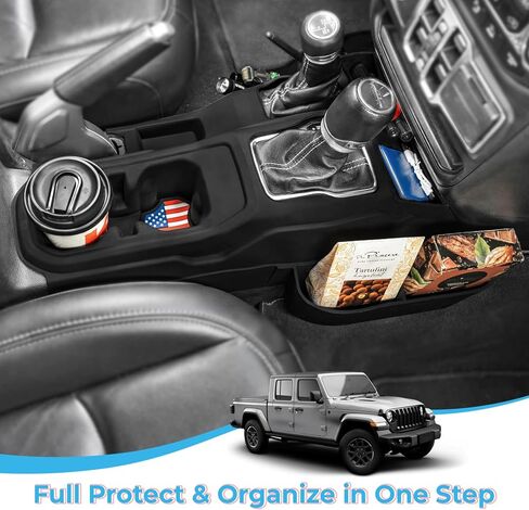 Center Console Gear Shift Side Tray & Cup Holder Organizer for Jeep Wrangler JL JLU 2018-2025 Gladiator JT 2020-2025, 2-in-1 Silicone Organizer Non-Slip Storage Insert Accessories in Saudi Arabia