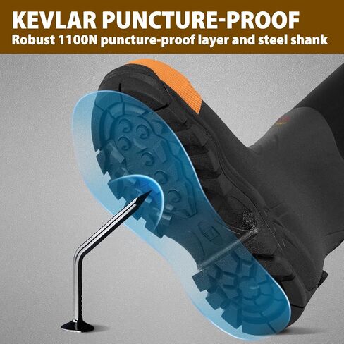Rubber Work Boots for Men with Steel Toe, 400g Insulated, 1100N Puncture-Proof Hunting Boots with 7mm Neoprene Waterproof and EVA Midsole, Back Gusset, Ideal for Work,Farming Fishing Size 7-14 in Saudi Arabia