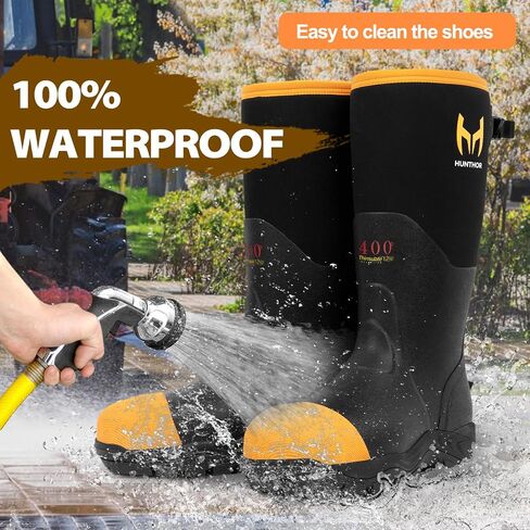 Rubber Work Boots for Men with Steel Toe, 400g Insulated, 1100N Puncture-Proof Hunting Boots with 7mm Neoprene Waterproof and EVA Midsole, Back Gusset, Ideal for Work,Farming Fishing Size 7-14 in Saudi Arabia