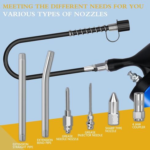 مجموعة Greas Gun Kit 8000 بوصة مربعة بوصات ثقيلة 14 أوقية مسدس القبضة مدافع الشحوم مع 19 "و 28" خرطوم فليكس الربيع ، مقرن سريع الإصدار ، محول 90 درجة ، نصيحة إبرة ، فوهتين ، 2 أنابيب التمديد in Kuwait