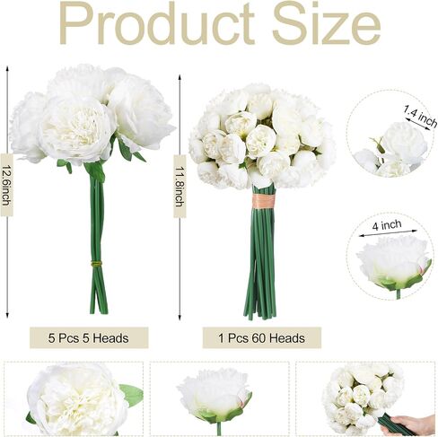 XunYee 85 Pcs Artificial Peony Flower Bulk for Wedding Party Faux Peony Bouquet Silk Florals Arrangements for Wedding Table Centerpiece Festival Birthday Vase Decoration(White) in Saudi Arabia