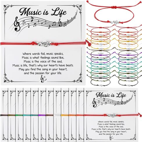 Tondiamo 24 Sets Music Note Bracelets with Music Greeting Cards Christmas Gifts for Music Lovers Music Charm Bracelets Musical Accessories for Music Stuff Music Lover Jewelry Gifts Music Party Favors in Kuwait
