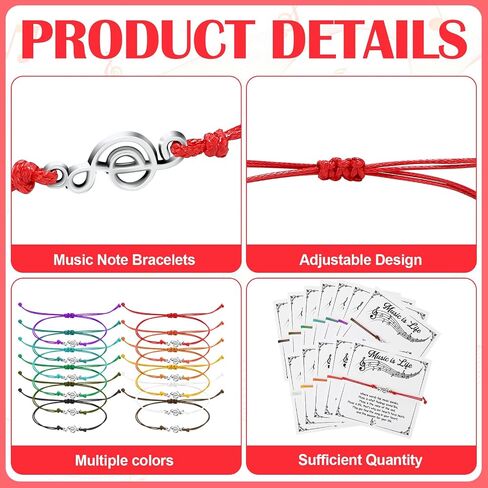 Tondiamo 24 Sets Music Note Bracelets with Music Greeting Cards Christmas Gifts for Music Lovers Music Charm Bracelets Musical Accessories for Music Stuff Music Lover Jewelry Gifts Music Party Favors in Kuwait