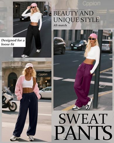 Huukaey 3 Pack Women's Wide Leg Pants High Phenged Pants Lounge Draysring Adhictring Adhictring Woggers مع جيوب in Saudi Arabia