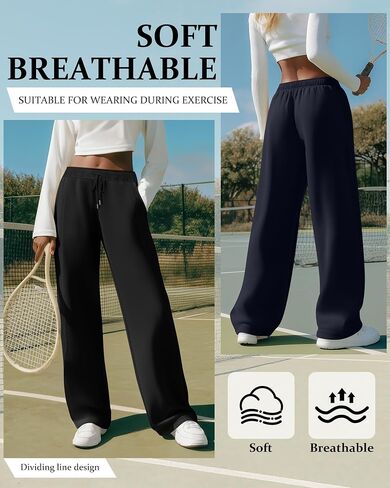 Huukaey 3 Pack Women's Wide Leg Pants High Phenged Pants Lounge Draysring Adhictring Adhictring Woggers مع جيوب in Saudi Arabia