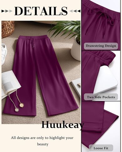 Huukaey 3 Pack Women's Wide Leg Pants High Phenged Pants Lounge Draysring Adhictring Adhictring Woggers مع جيوب in Saudi Arabia