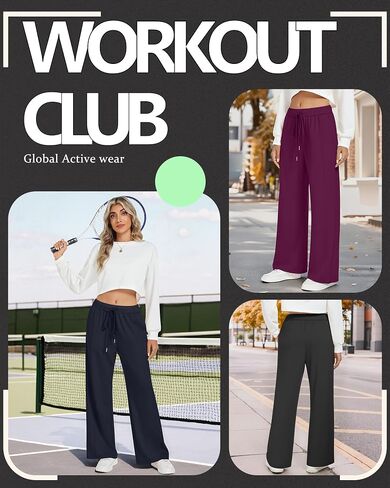 Huukaey 3 Pack Women's Wide Leg Pants High Phenged Pants Lounge Draysring Adhictring Adhictring Woggers مع جيوب in Saudi Arabia