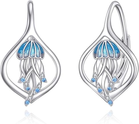 POPLYKE Jellyfish/Octopus Leverback Earrings for Women 925 Sterling Silver Ocean Earrings Drop Dangle Ocean Jewelry Gifts for Girls in Saudi Arabia