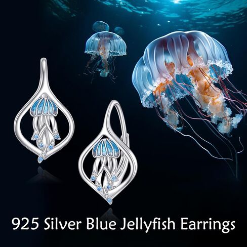 POPLYKE Jellyfish/Octopus Leverback Earrings for Women 925 Sterling Silver Ocean Earrings Drop Dangle Ocean Jewelry Gifts for Girls in Saudi Arabia