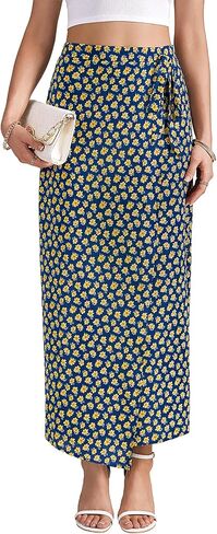 Lyaner Women's Floral Print Wrap High Pherced Zipper Tie Knot Boho Beach Long Tkirt in Saudi Arabia
