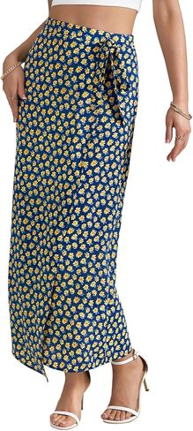 Lyaner Women's Floral Print Wrap High Pherced Zipper Tie Knot Boho Beach Long Tkirt in Saudi Arabia