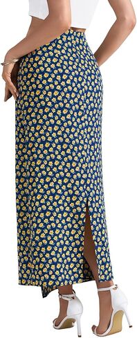Lyaner Women's Floral Print Wrap High Pherced Zipper Tie Knot Boho Beach Long Tkirt in Saudi Arabia