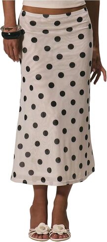 Makemechic Women's Polka Dots Midi Skirt Summer Mesh Mesh Pencil Jaints Long in Kuwait