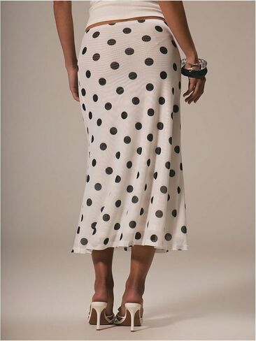Makemechic Women's Polka Dots Midi Skirt Summer Mesh Mesh Pencil Jaints Long in Kuwait