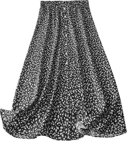 GORGLITTER Women's Plus Size Boho Floral Midi Skirt High Waisted Button A Line Flowy Maxi Skirts in Saudi Arabia