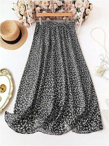 GORGLITTER Women's Plus Size Boho Floral Midi Skirt High Waisted Button A Line Flowy Maxi Skirts in Saudi Arabia