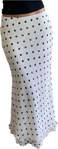 Makemechic Women's Polka Dots Midi Skirt Summer Mesh Mesh Pencil Jaints Long in Kuwait