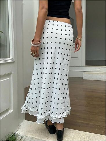 Makemechic Women's Polka Dots Midi Skirt Summer Mesh Mesh Pencil Jaints Long in Kuwait
