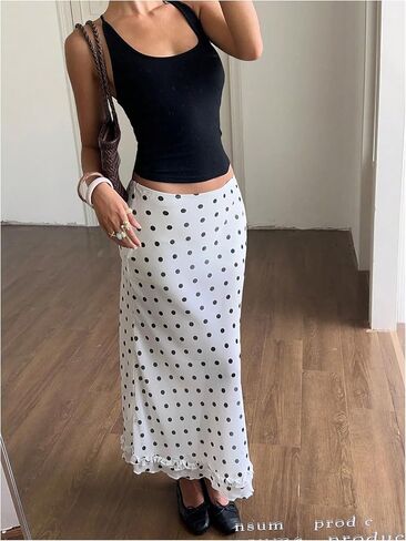 Makemechic Women's Polka Dots Midi Skirt Summer Mesh Mesh Pencil Jaints Long in Kuwait