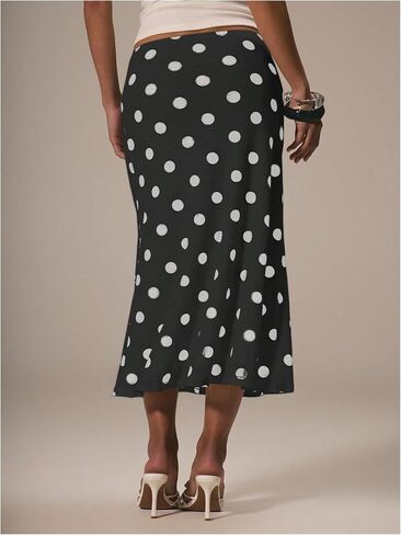 MakeMeChic Women's Polka Dots Midi Skirt Summer Sheer Mesh Pencil Long Skirts in Saudi Arabia