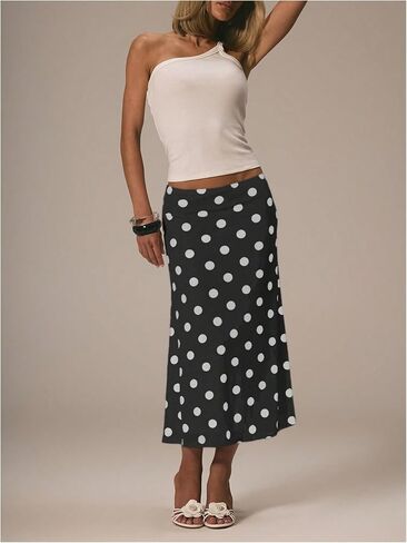 MakeMeChic Women's Polka Dots Midi Skirt Summer Sheer Mesh Pencil Long Skirts in Saudi Arabia