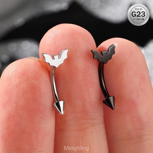 Melighting 16g Bat Rook Percing Jewelry ، G23 حلقة حاجب التيتانيوم الصلبة ، مجوهرات Labret Lip العمودية الداخلية ، الحديد الأسود المنحني ، قرط روك Daith للنساء in Saudi Arabia