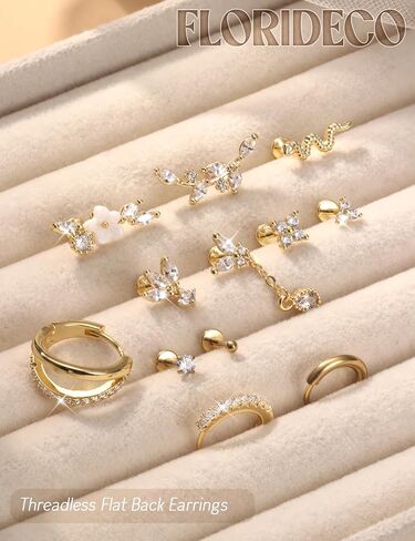 Florideco 20g 18G غير مربى في المقودات الخلفية المسطحة دفعات Hypoallergenic في أقراط مسمار 14K الذهب مطلي 316L Surgical Stud Stud Hoop مجموعات الغضروف in Saudi Arabia