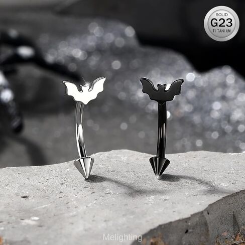 Melighting 16g Bat Rook Percing Jewelry ، G23 حلقة حاجب التيتانيوم الصلبة ، مجوهرات Labret Lip العمودية الداخلية ، الحديد الأسود المنحني ، قرط روك Daith للنساء in Saudi Arabia