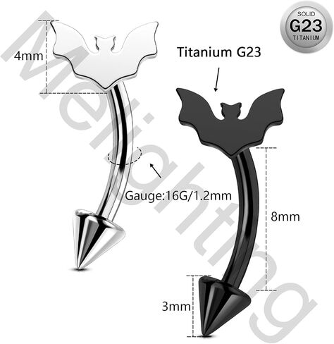 Melighting 16g Bat Rook Percing Jewelry ، G23 حلقة حاجب التيتانيوم الصلبة ، مجوهرات Labret Lip العمودية الداخلية ، الحديد الأسود المنحني ، قرط روك Daith للنساء in Saudi Arabia