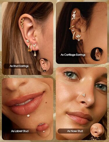 Florideco 20g 18G غير مربى في المقودات الخلفية المسطحة دفعات Hypoallergenic في أقراط مسمار 14K الذهب مطلي 316L Surgical Stud Stud Hoop مجموعات الغضروف in Saudi Arabia