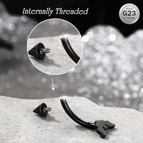 Melighting 16g Bat Rook Percing Jewelry ، G23 حلقة حاجب التيتانيوم الصلبة ، مجوهرات Labret Lip العمودية الداخلية ، الحديد الأسود المنحني ، قرط روك Daith للنساء in Saudi Arabia