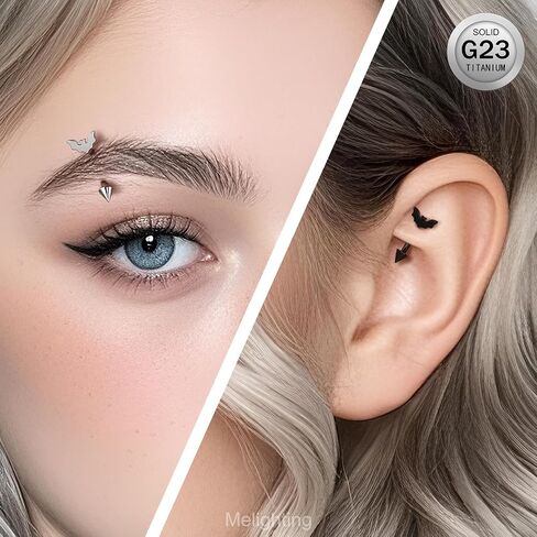 Melighting 16g Bat Rook Percing Jewelry ، G23 حلقة حاجب التيتانيوم الصلبة ، مجوهرات Labret Lip العمودية الداخلية ، الحديد الأسود المنحني ، قرط روك Daith للنساء in Saudi Arabia