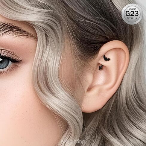 Melighting 16g Bat Rook Percing Jewelry ، G23 حلقة حاجب التيتانيوم الصلبة ، مجوهرات Labret Lip العمودية الداخلية ، الحديد الأسود المنحني ، قرط روك Daith للنساء in Saudi Arabia