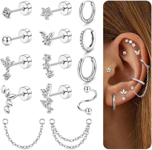 أقراط الغضروف للنساء - 14 كيلو مقعد الذهب مطلي بالذهب المسطح الحلزوني محارة Tragus مجوهرات واحدة in Saudi Arabia