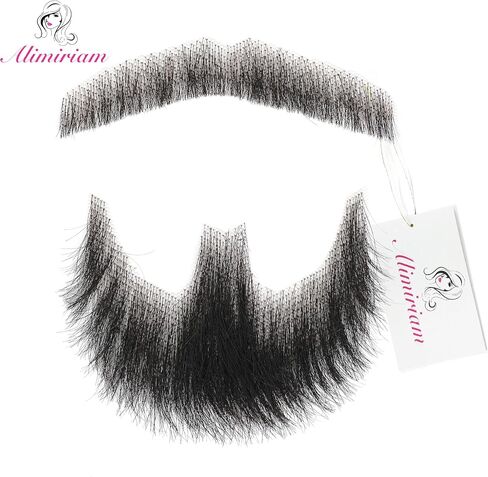 Fake Beard Realistic Beard 100% Human Hair Fake Face Beard Realistic Full Hand Tied Costume Facial Hair for Man、Adults Lace Invisible Fake Mustache for Halloween Drama Party Movie Makeup(Black) in Saudi Arabia