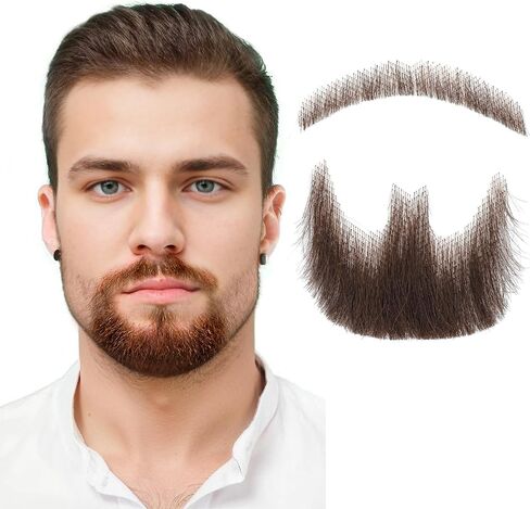لحية مزيفة لحية واقعية 100% شعر بشري مزيف لحية وجه واقعية مربوطة يدويًا بالكامل شعر وجه للرجال، دانتيل للبالغين، شارب مزيف غير مرئي لمكياج فيلم الهالوين الدرامي (أسود) in Saudi Arabia