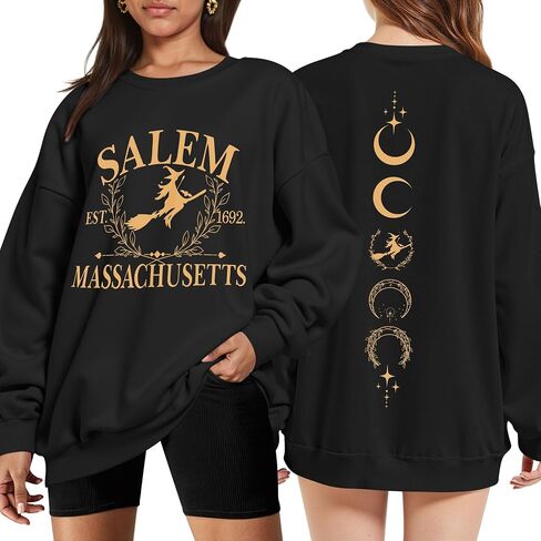 Ounar Halloween Sweatshirts النساء الضخمات سالم ماساتشوستس القمصان خفيفة الوزن الساحرة قميص سالم 1692 قميص عطلة الخريف in Kuwait