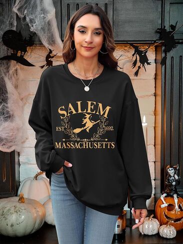 Ounar Halloween Sweatshirts النساء الضخمات سالم ماساتشوستس القمصان خفيفة الوزن الساحرة قميص سالم 1692 قميص عطلة الخريف in Kuwait