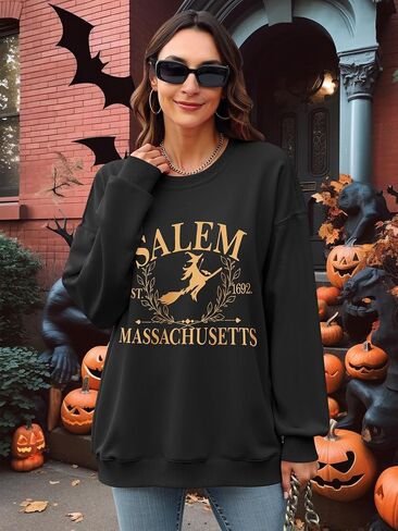 Ounar Halloween Sweatshirts النساء الضخمات سالم ماساتشوستس القمصان خفيفة الوزن الساحرة قميص سالم 1692 قميص عطلة الخريف in Kuwait