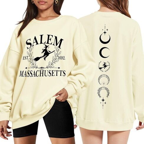 Ounar Halloween Sweatshirts النساء الضخمات سالم ماساتشوستس القمصان خفيفة الوزن الساحرة قميص سالم 1692 قميص عطلة الخريف in Kuwait