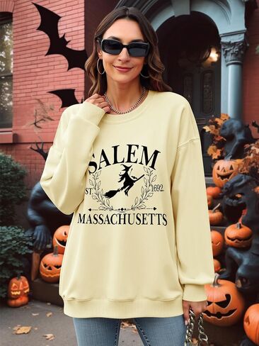 Ounar Halloween Sweatshirts النساء الضخمات سالم ماساتشوستس القمصان خفيفة الوزن الساحرة قميص سالم 1692 قميص عطلة الخريف in Kuwait