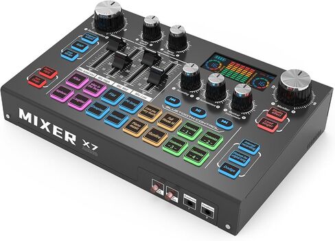 RHM X7 Podcast Equipment Bundle, Audio Mixer Interface with 48V Phantom Power & XLR Microphone Interface, 4 Voice Changing Modes, 16 Sound Effects, LCD Display, for PC/Phone/Streaming/Recording/Vocals in Saudi Arabia