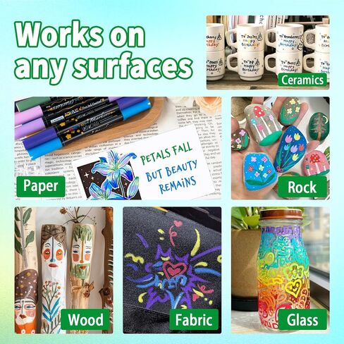 Betem Acrylic Paint Markers Paint Pens, 24 Count Water-Based Free-Ink System Colored Pens, Brush Tip Permanent Paint Pen, Uniform and Silky Ink Output, Vibrant Colors for DIY Crafts Art Supplies in Saudi Arabia