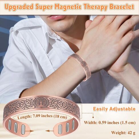 Copper Magnetic Bracelet for Men, with Powerful 9X 5000 Gauss Magnets, Adjustable Solid Pure Copper in Kuwait