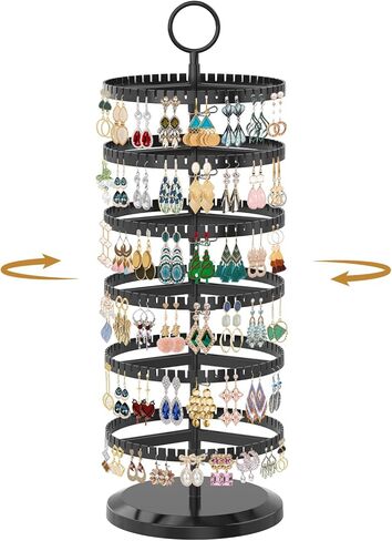 MODOWEY 6 Tier Rotating Earring Holder Organizer, Adjustable Metal and Plastic Stand Tree with 342 Groove for Stud Hoop Pierced Dangle Display, Decluttered, Space-Saving Storage Rack for Women, Black in Saudi Arabia