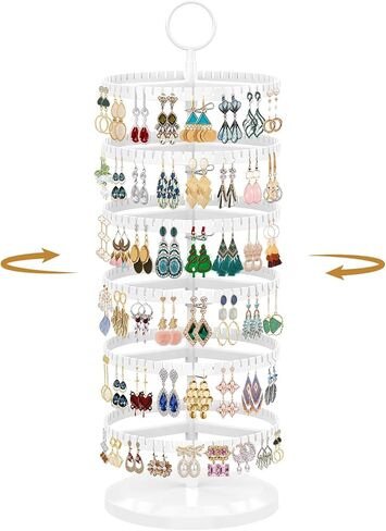 MODOWEY 6 Tier Rotating Earring Holder Organizer, Adjustable Metal and Plastic Stand Tree with 342 Groove for Stud Hoop Pierced Dangle Display, Decluttered, Space-Saving Storage Rack for Women, Black in Saudi Arabia