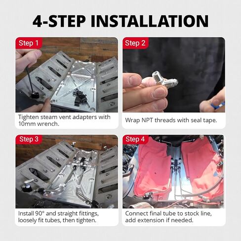 Evil Energy LS Stains Stains Stainant Crossover Steam Veath Kit Red ، Complete LS Steam Port Kit مع أختام مقاومة للتسرب ، تناسب محركات 6.0 LS1 LS2 LS3 LS6 LS7 LSX in Kuwait