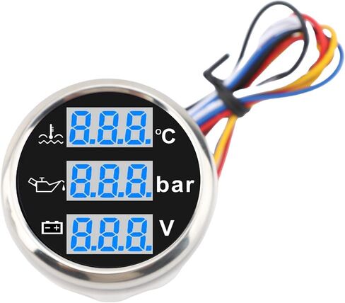 مجموعة قارب رقمي 52 مم مجموعة 3 في 1 ماء ضغط زيت زيت الفولتميتر مع IP67 و 5G صدمية لسيارات شاحنات RVS القوارب الدراجات النارية (الغطاء الفضي الهاتفي الأسود) in Saudi Arabia