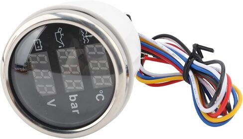 مجموعة قارب رقمي 52 مم مجموعة 3 في 1 ماء ضغط زيت زيت الفولتميتر مع IP67 و 5G صدمية لسيارات شاحنات RVS القوارب الدراجات النارية (الغطاء الفضي الهاتفي الأسود) in Saudi Arabia