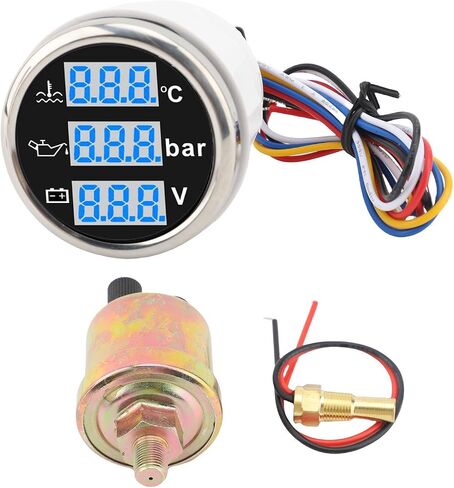 مجموعة قارب رقمي 52 مم مجموعة 3 في 1 ماء ضغط زيت زيت الفولتميتر مع IP67 و 5G صدمية لسيارات شاحنات RVS القوارب الدراجات النارية (الغطاء الفضي الهاتفي الأسود) in Saudi Arabia